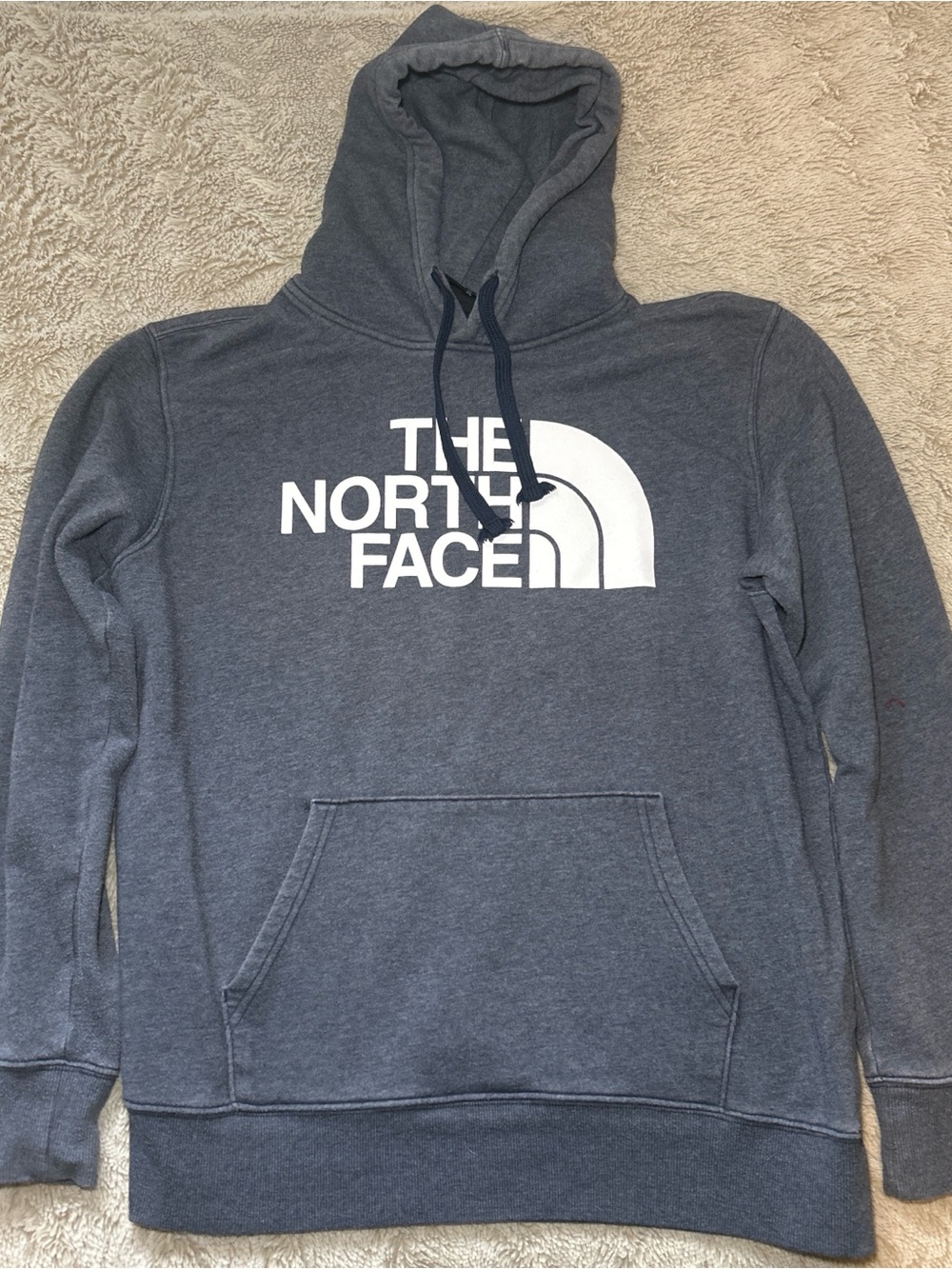 The North Face Men's Navy Blue Crewneck Hoodie with White Logo